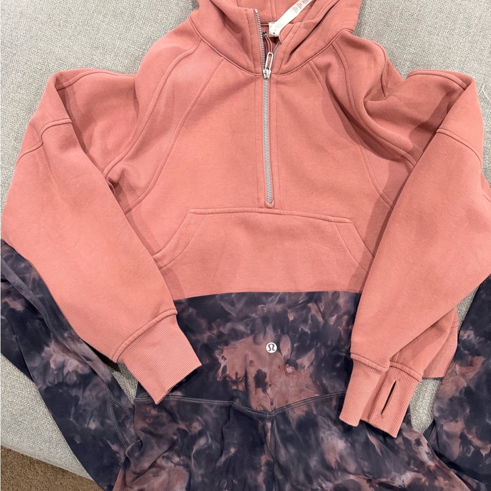 Lululemon Half-Zip Hoodie in Dusty Rose with Tie-Dye Panel Pants